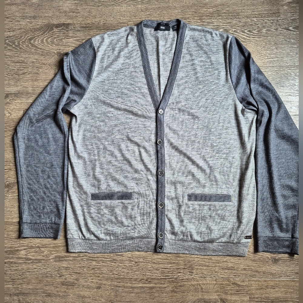 Boss Hugo Boss Fine Wool Knit Cardigan Sweater Gray Slim Fit XXL